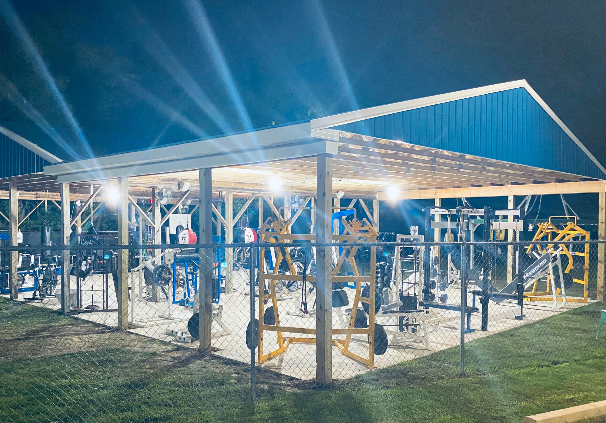 FCA’s covered outdoor gym with strength machines, weights and boxing stations